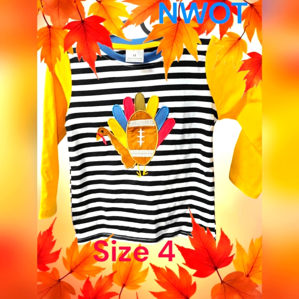 🍁Fall Deal  $7 Honeydew USA Striped Turkey And Football Long Sleeve Tee - NWOT